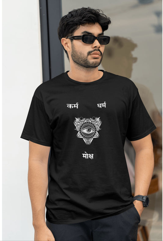 Karma Dharma Moksh Black T-Shirt | Spiritual Streetwear
