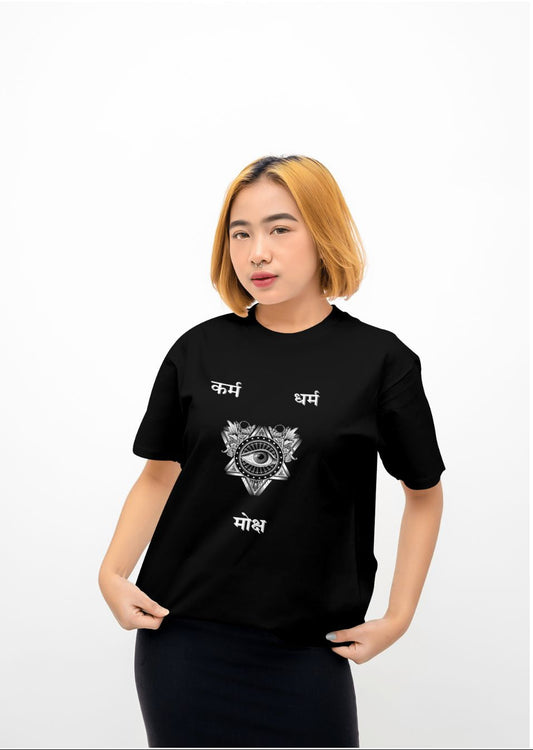 Karma Dharma Moksh Black T-Shirt | Spiritual Streetwear
